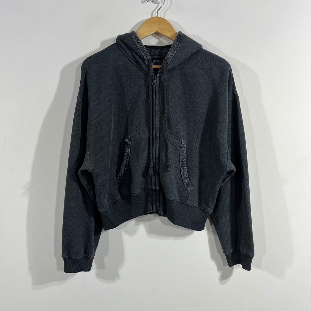 American Eagle Seriously Lived-In Cropped Zip Up Hoodie Gray Womens Small Lounge